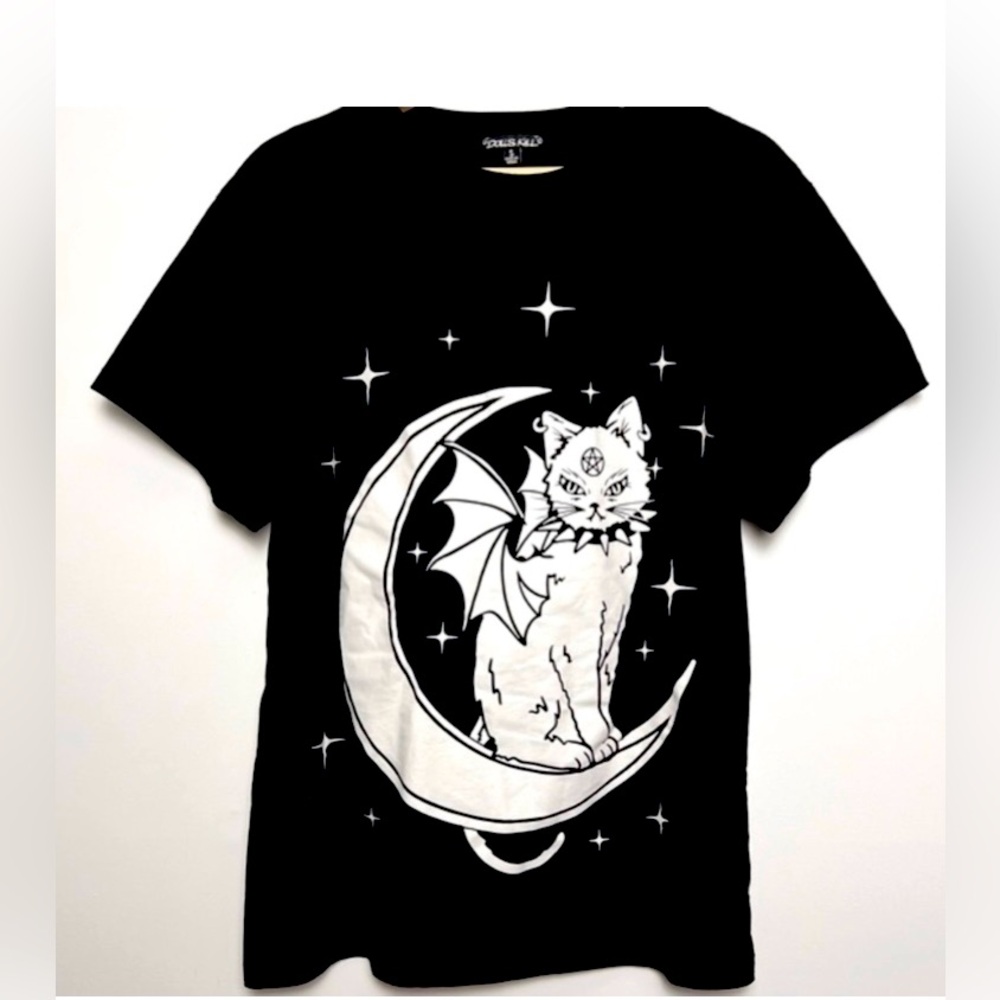 Dolls Kill Creature Of The Night Black Oversized Cotton Short Sleeve Tee S